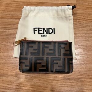 Fendi leather women wallet brand new with tag brown and red with key chain